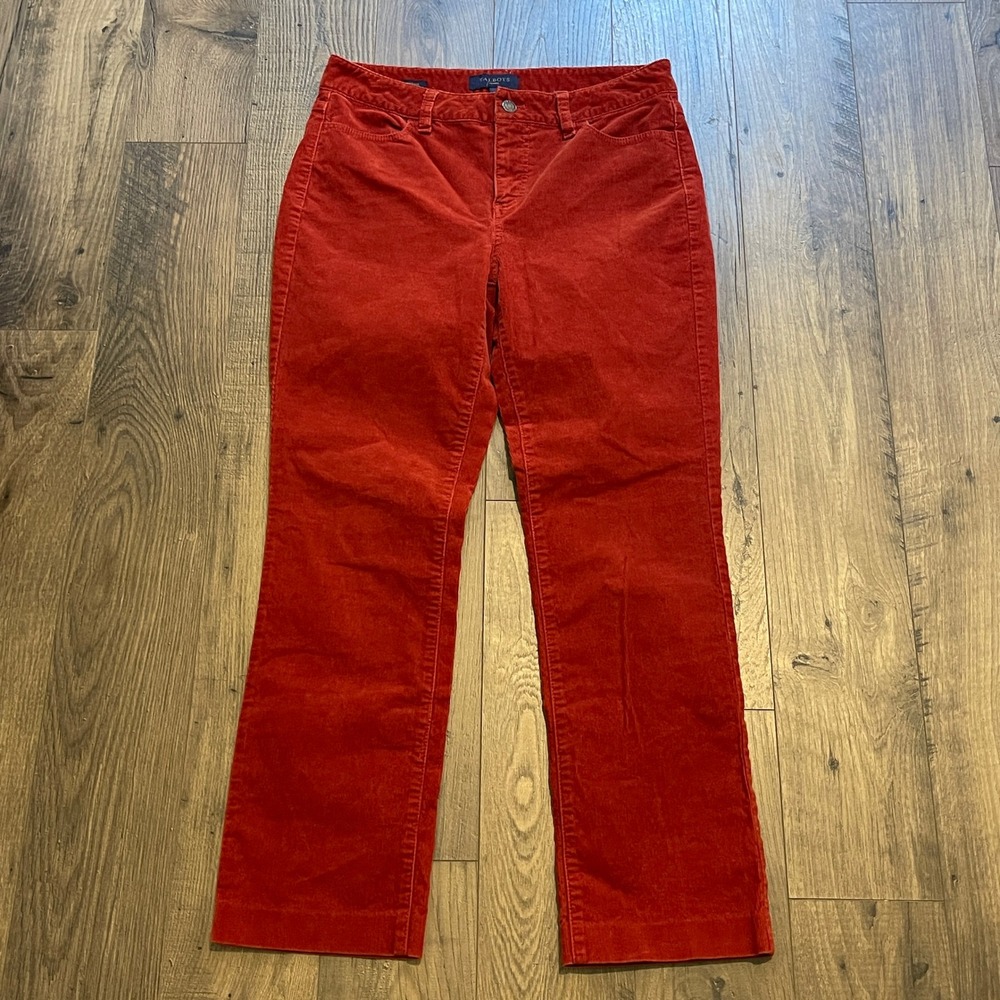 Talbots Heritage Burnt Orange Corduroy Pants Womens 8P Straight Leg Stretch